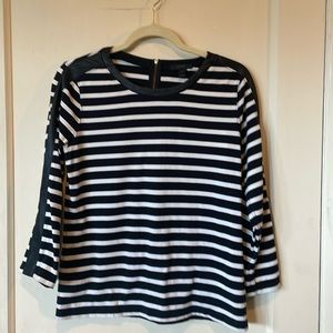 J. Crew Faux Leather Trim 3/4 Sleeve Striped Tee